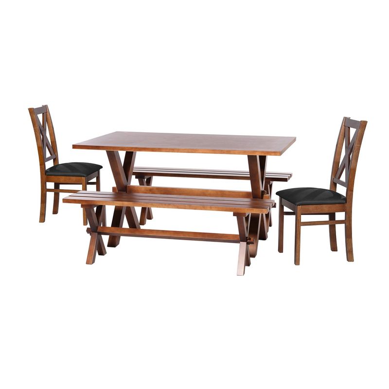 LATAM HOME - Juego De Comedor Sevilla 2 Sillas Segovia + 2 Bancas Cuero Negro