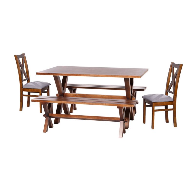 LATAM HOME - Juego De Comedor Sevilla 2 Sillas Segovia + 2 Bancas Lino Gris Claro