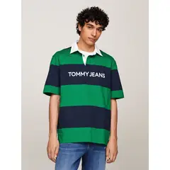 TOMMY HILFIGER - Polo Rugby Classics Con Logo Verde Tommy Jeans