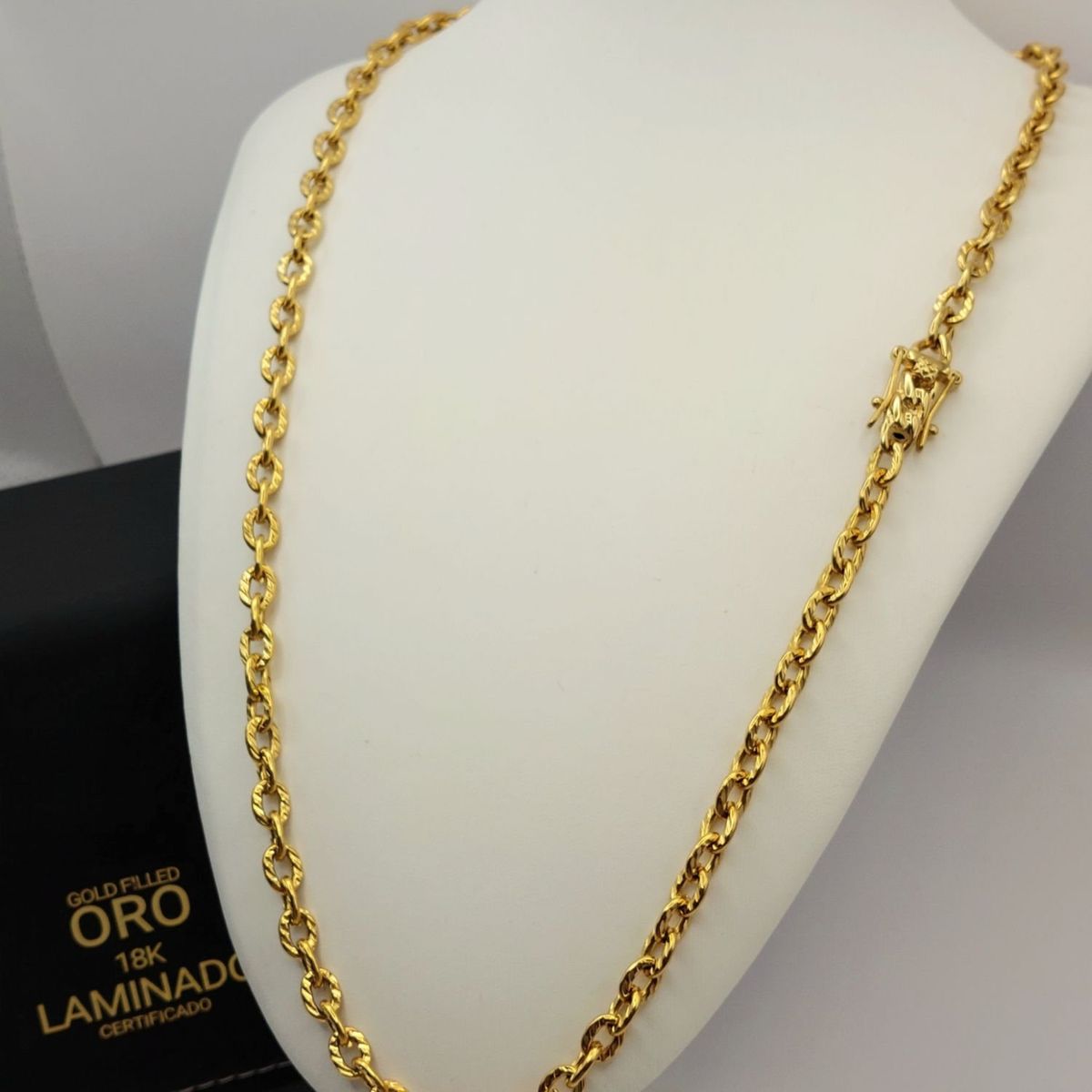 GENERICO - Cadena ORO LAMINADO 18K Tejido ESLABÓN LIMADO Con BROCHE CAJÓN