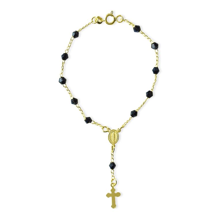 Pulsera Denario Cristales Negros Enchapado Oro 18K Dorado TALLA UNICA