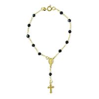 Pulsera Denario Cristales Negros Enchapado Oro 18K