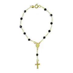 ANDREA COGGIOLA JOYAS - Pulsera Denario Cristales Negros Enchapado Oro 18K