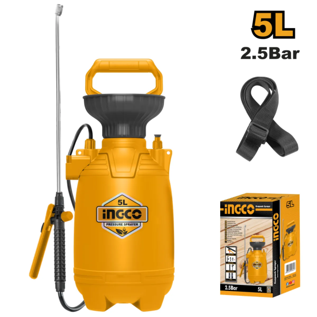 INGCO - Pulverizador Fumigador 5 Litros Con Valvula De Seguridad