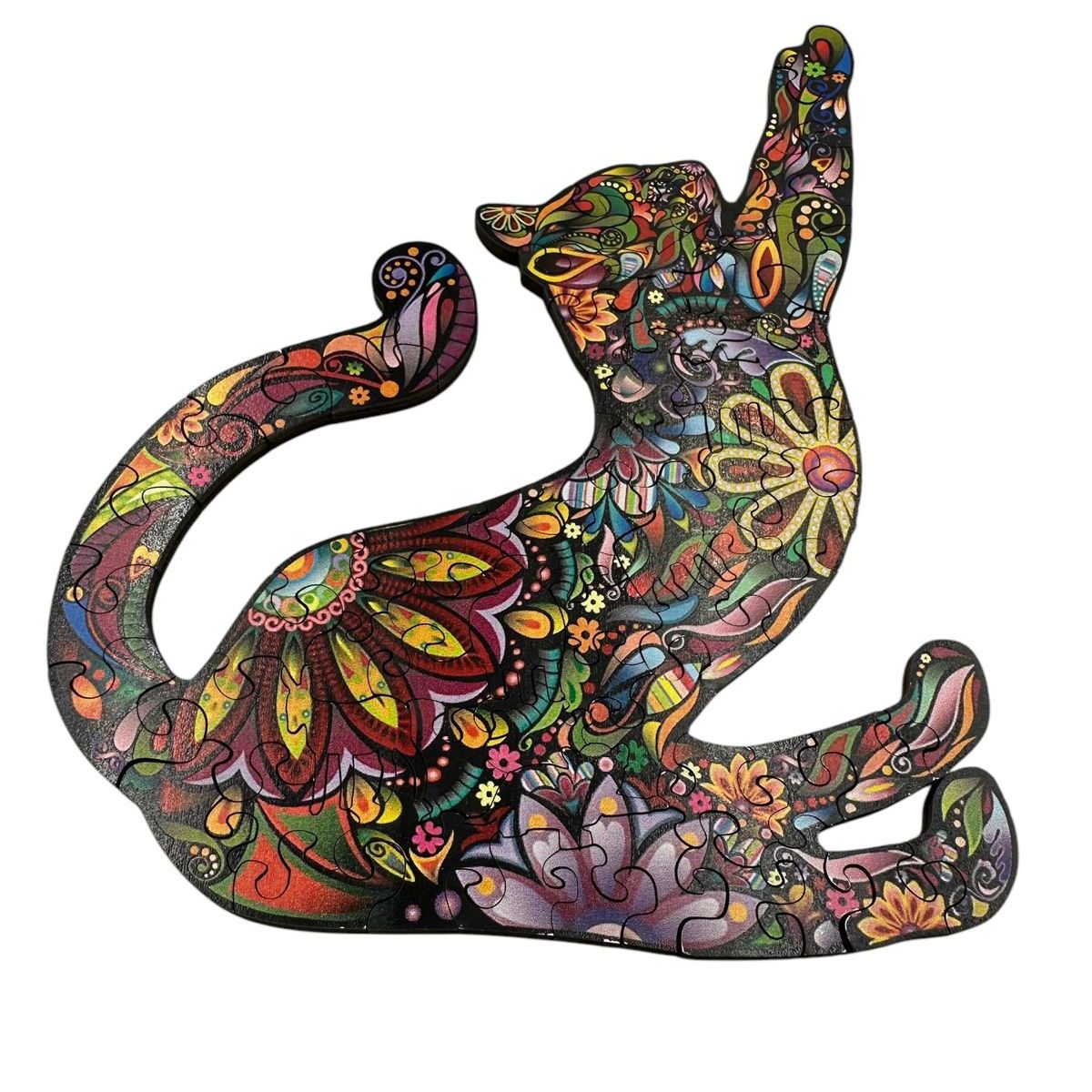 GENERICO - Puzzle de Madera DIseño Felino y Flores Regalo Día de la Madre