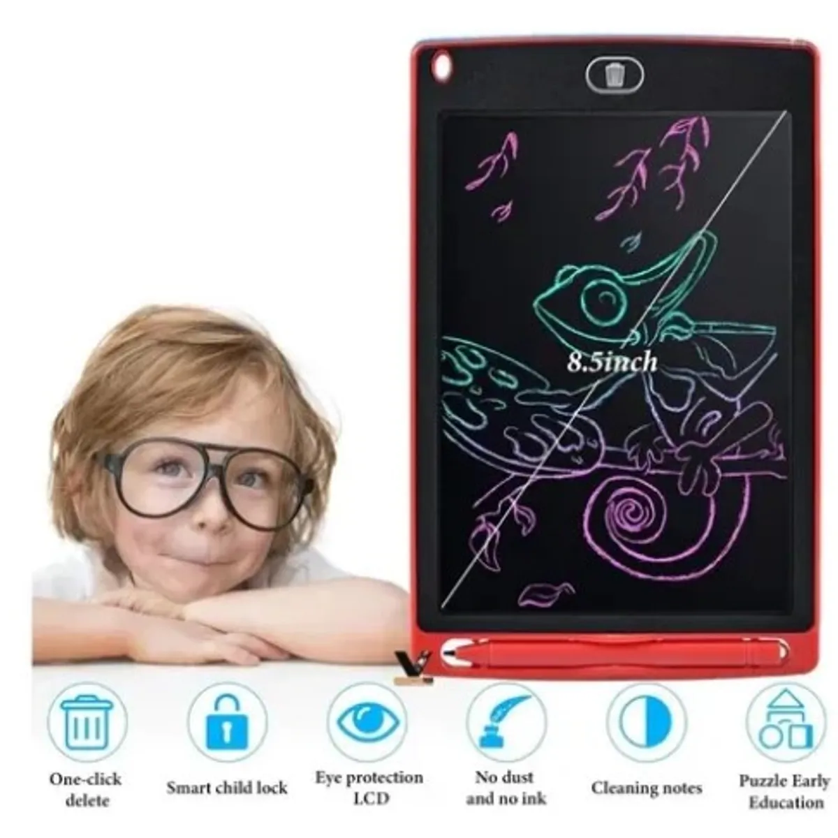 GENERICO - TABLET DE DIBUJO PARA NIÑOS COLOR ROJO DE 8.5 PULGADAS