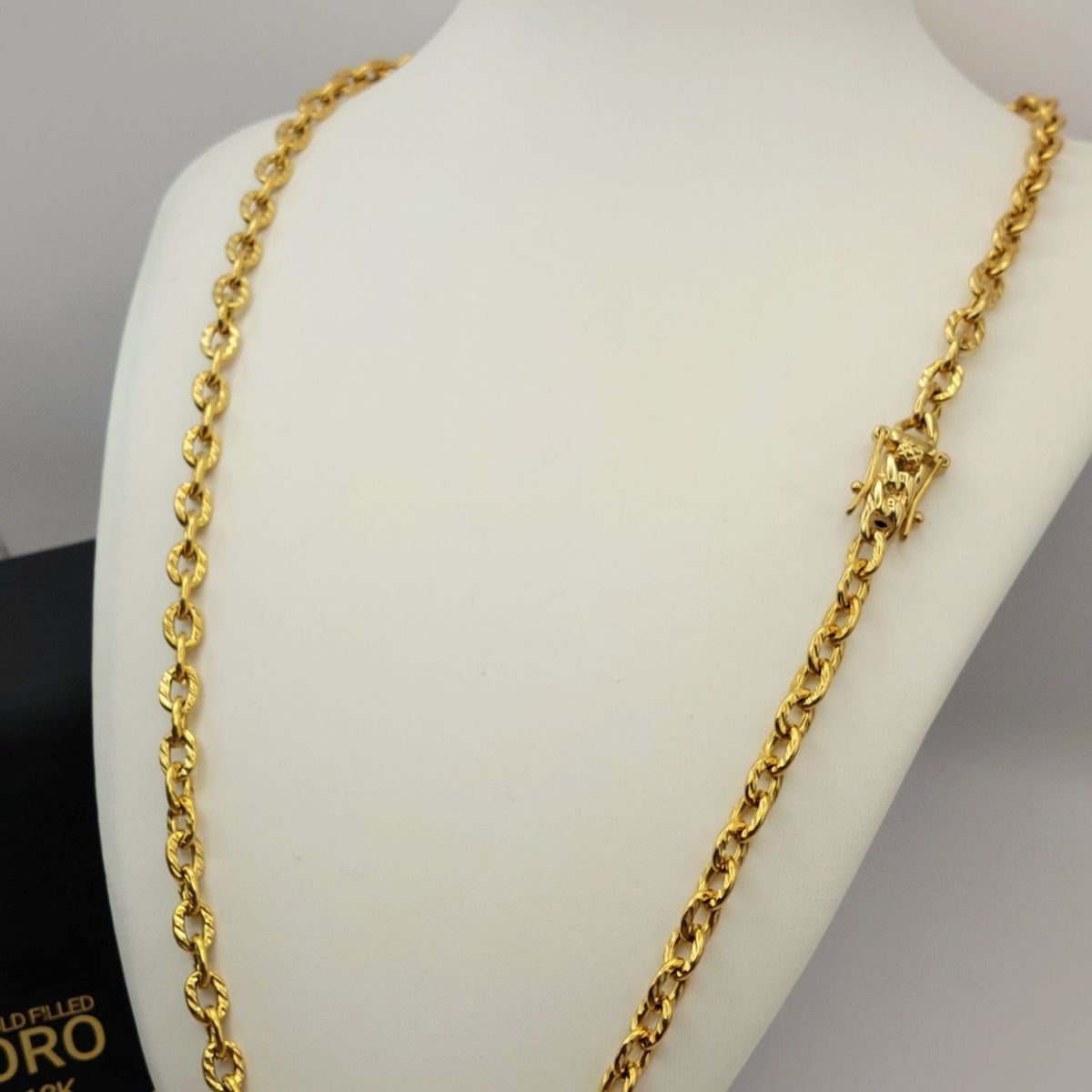 GENERICO - Cadena ORO LAMINADO 18K Tejido ESLABÓN LIMADO Con BROCHE CAJÓN