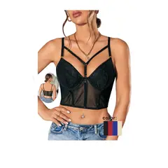 GARSIL - Peto Crops Top Corto Para Mujer Tela Malla Con Broches Y Tirante