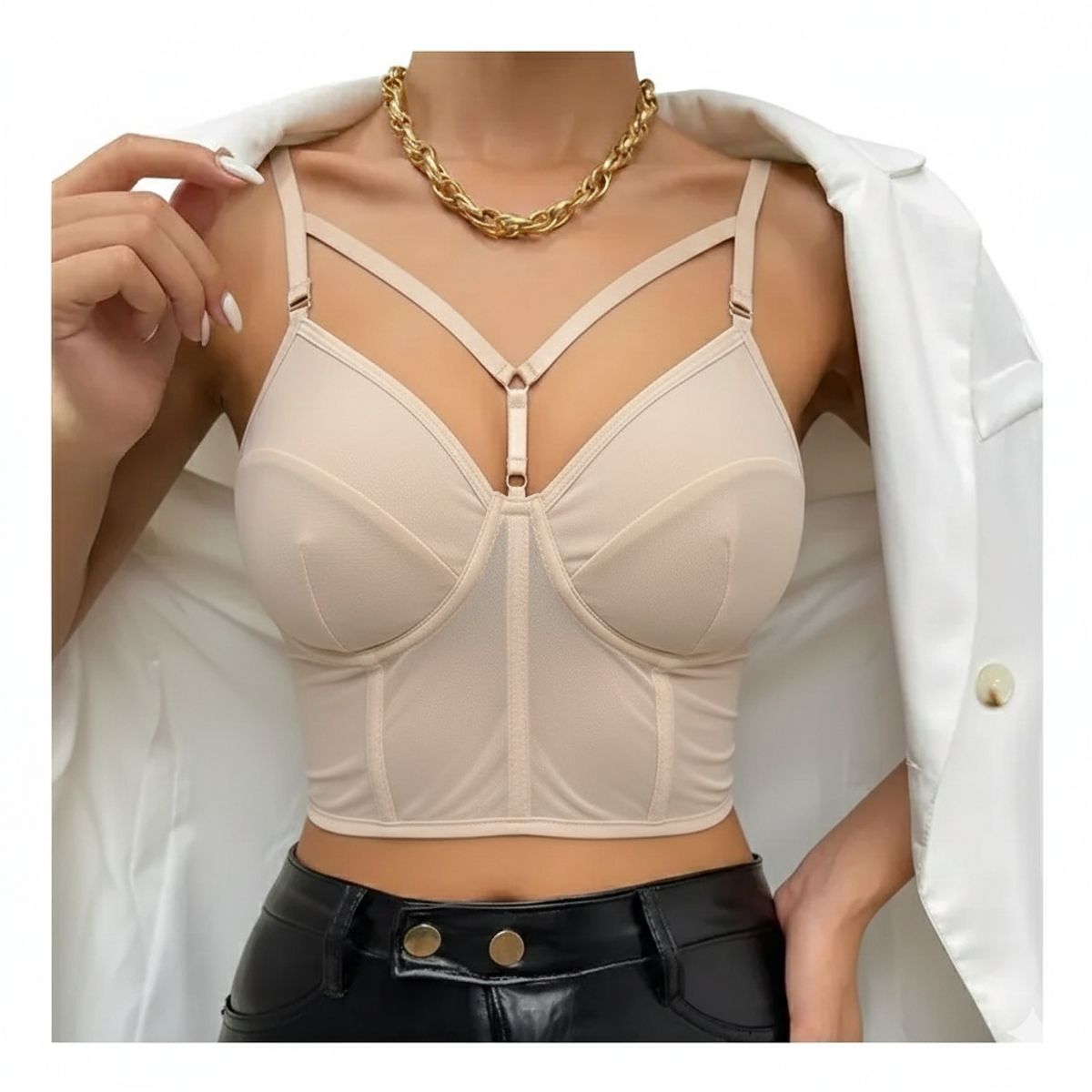 GARSIL - Peto Crops Top Corto Para Mujer Tela Malla Con Broches Y Tirante