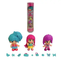 PINYPON - PACK 3 MUÑECAS EN TUBO - CABELLO AZUL