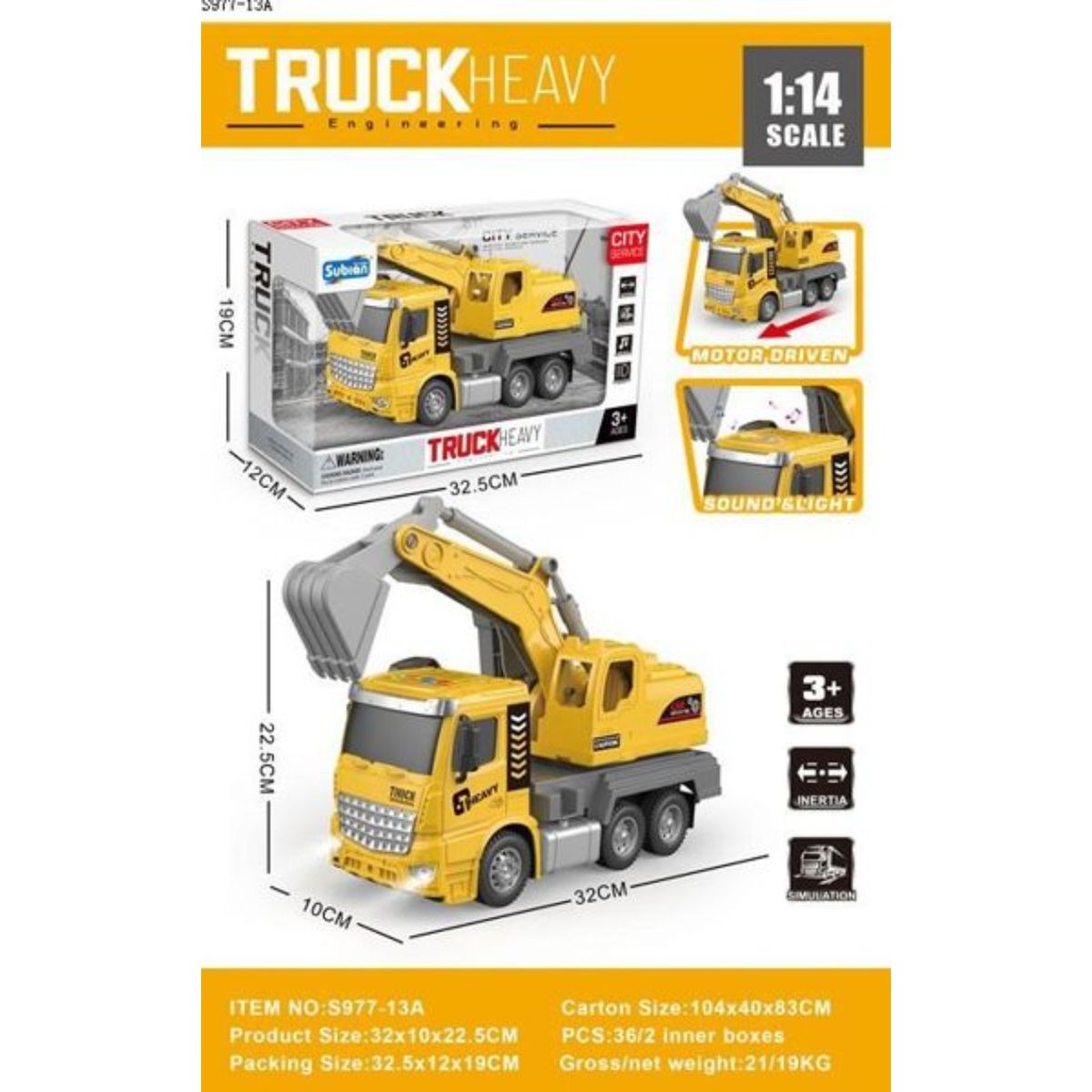 GENERICO - Juguete Camion Excavadora  Amarillo Infnatil