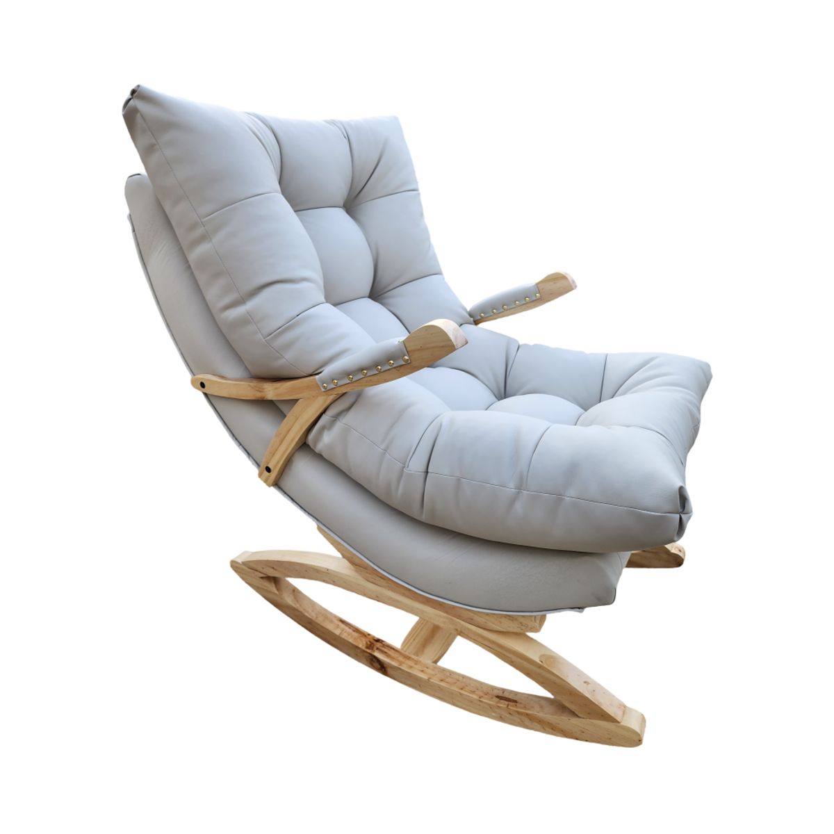 MUEBLES NEW - SILLA MECEDORA COQUETTE CON APOYA BRAZO BLANCO ECOCUERO.