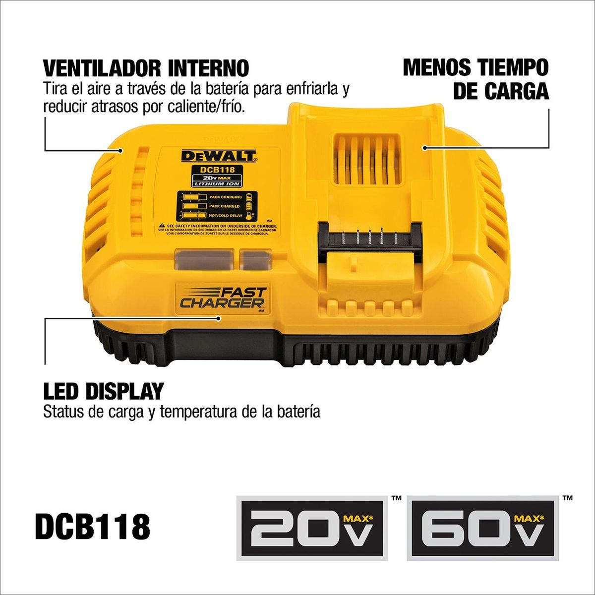 DEWALT - Cargador Flexvolt Litio Ion 20v-60v Dewalt Dcb118-b2