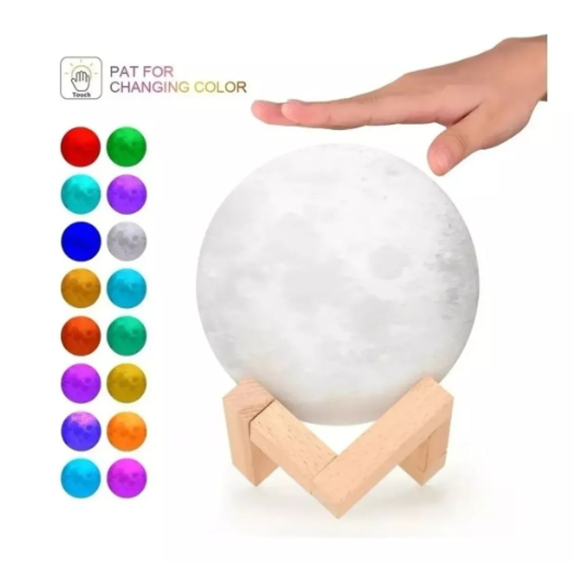 GENERICO - Lámpara Luna 3d Táctil Control Remoto Led 16 Colores Usb