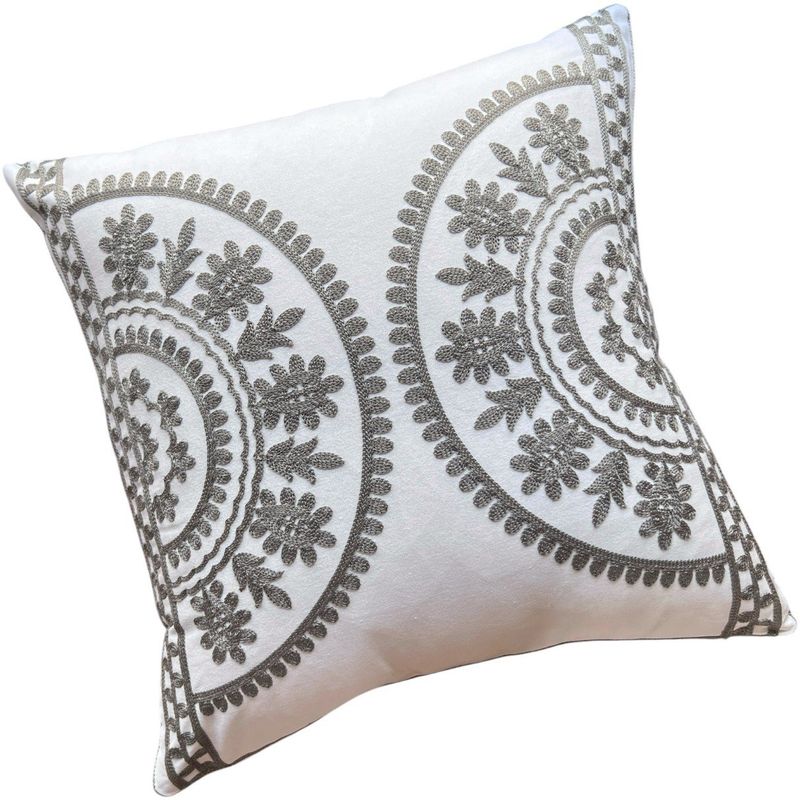 MANDIRHOME - Funda de Cojín Bordado Medias Mandalas Gris Unicolor Cuadrada 45x45cms