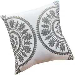 MANDIRHOME - Funda de Cojín Bordado Medias Mandalas Gris Unicolor Cuadrada 45x45cms