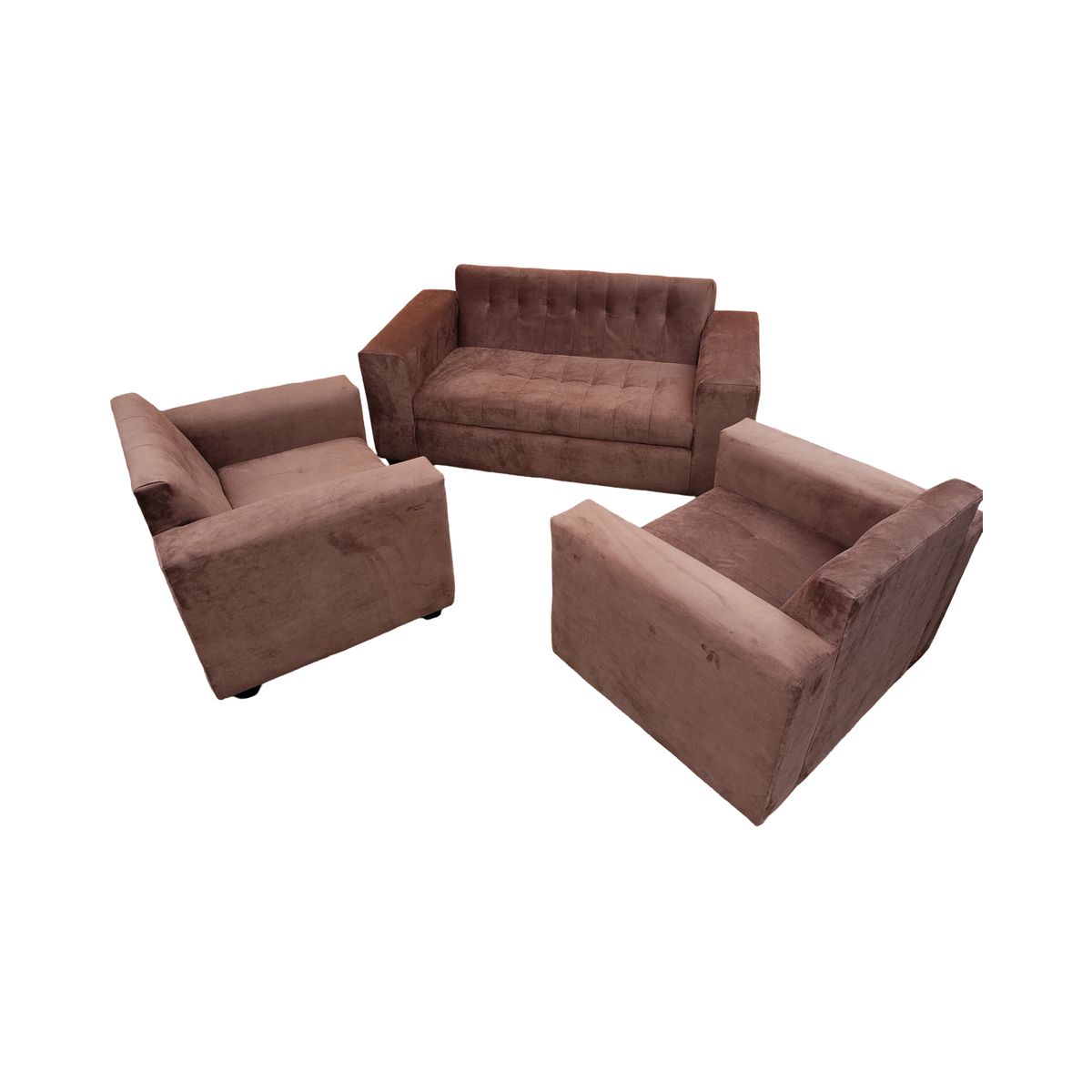 MUEBLES NEW - JUEGO DE LIVING MARRON FELPA
