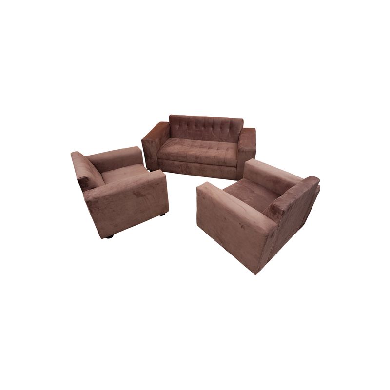 MUEBLES NEW - JUEGO DE LIVING MARRON FELPA