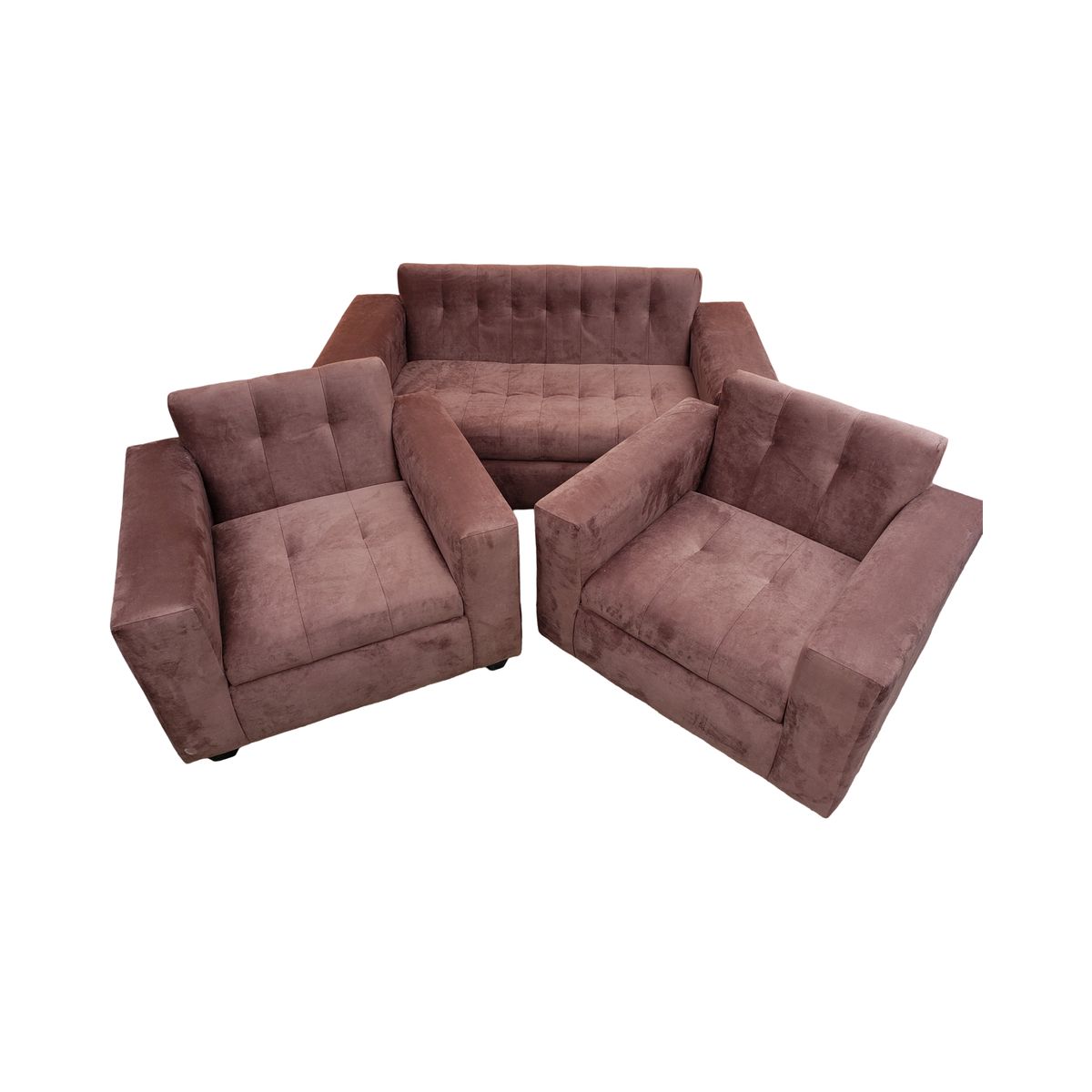 MUEBLES NEW - JUEGO DE LIVING MARRON FELPA