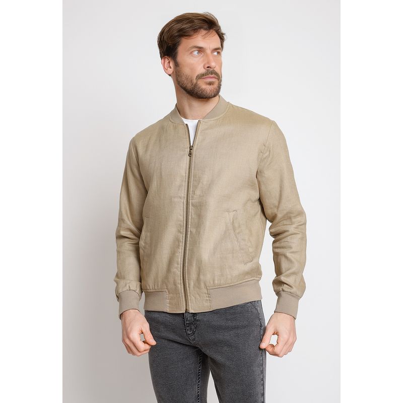 TRIAL - Chaqueta Hombre Casual Lino Liso Slim Tanaka Beige
