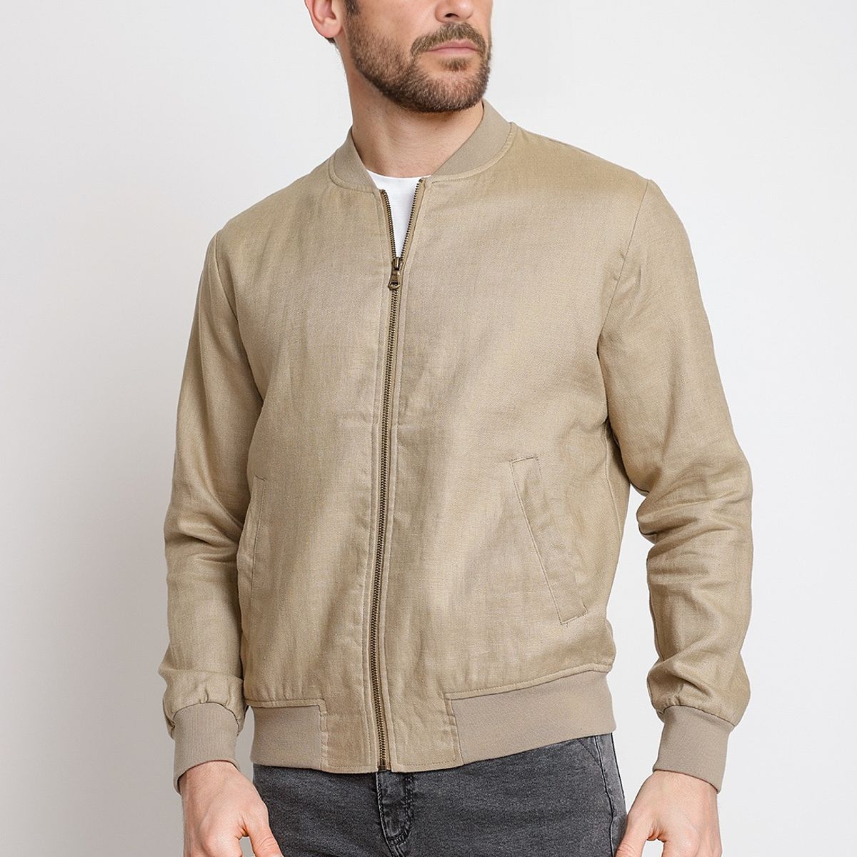 TRIAL - Chaqueta Hombre Casual Lino Liso Slim Tanaka Beige