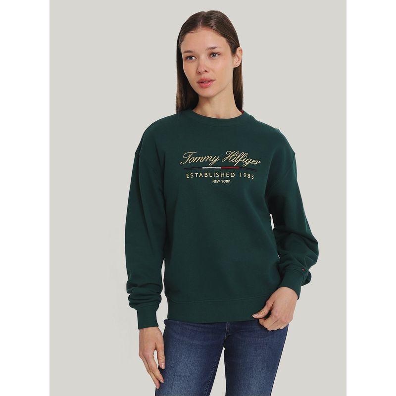 TOMMY HILFIGER - Polerón Script Con Logo Verde Tommy Hilfiger