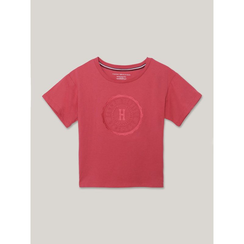 TOMMY HILFIGER - Polera De Niña Con Logo Bordado Rosado Tommy Hilfiger