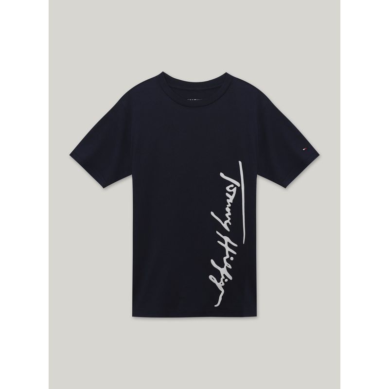 TOMMY HILFIGER - Polera De Niño Script Runner Con Logo Azul Tommy Hilfiger