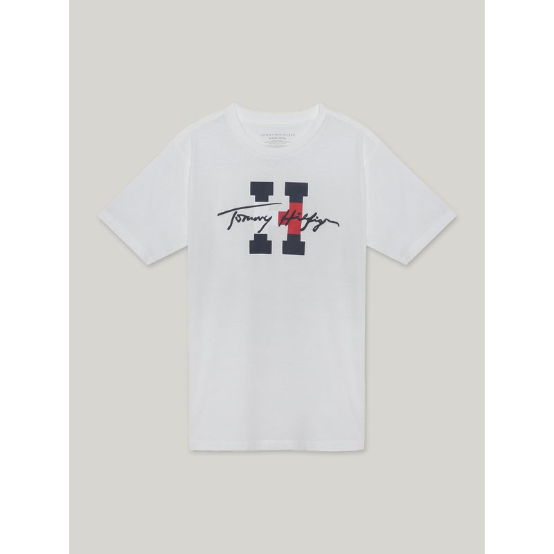 TOMMY HILFIGER - Polera De Niño Script Con Logo Blanco Tommy Hilfiger