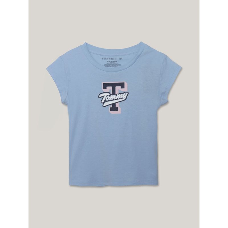 TOMMY HILFIGER - Polera De Niña Con Logo Script Celeste Tommy Hilfiger