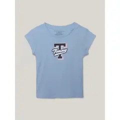 TOMMY HILFIGER - Polera De Niña Con Logo Script Celeste