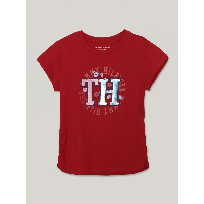 TOMMY HILFIGER - Polera De Niña Script Floral Con Logo Rojo Tommy Hilfiger