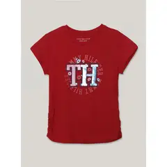 TOMMY HILFIGER - Polera De Niña Script Floral Con Logo Rojo