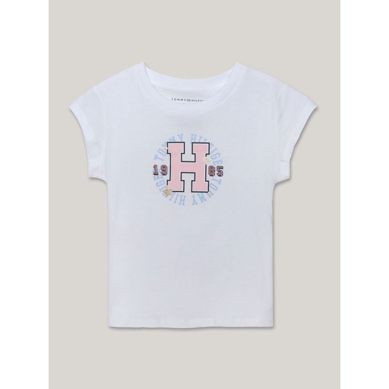 TOMMY HILFIGER - Polera De Niña Con Logo Grande Blanco Tommy Hilfiger
