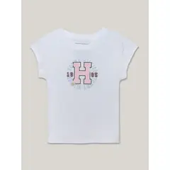TOMMY HILFIGER - Polera De Niña Con Logo Grande Blanco