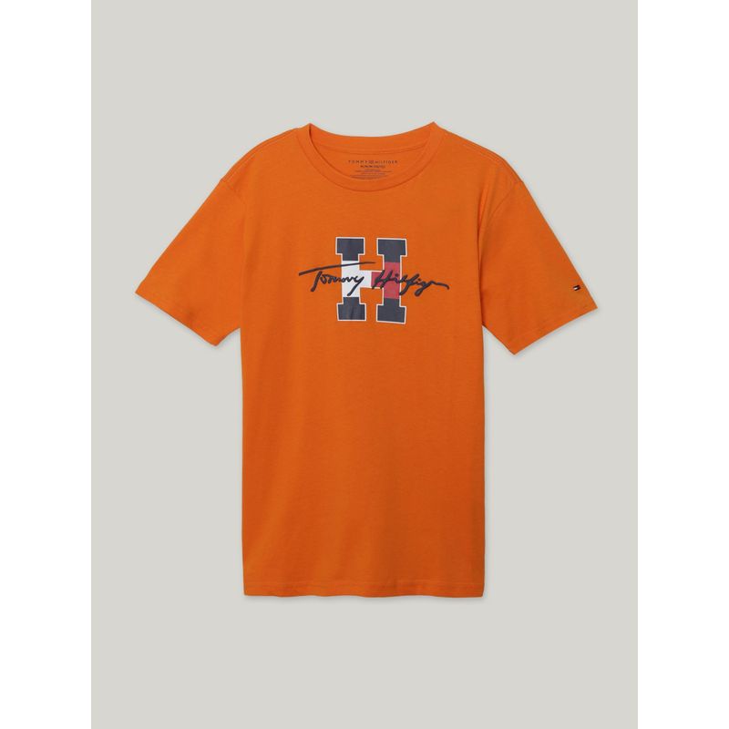 TOMMY HILFIGER - Polera De Niño Script Con Logo Naranjo Tommy Hilfiger