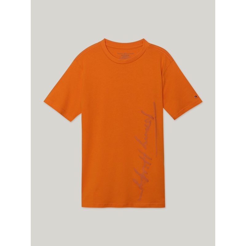 TOMMY HILFIGER - Polera De Niño Script Runner Con Logo Naranjo Tommy Hilfiger