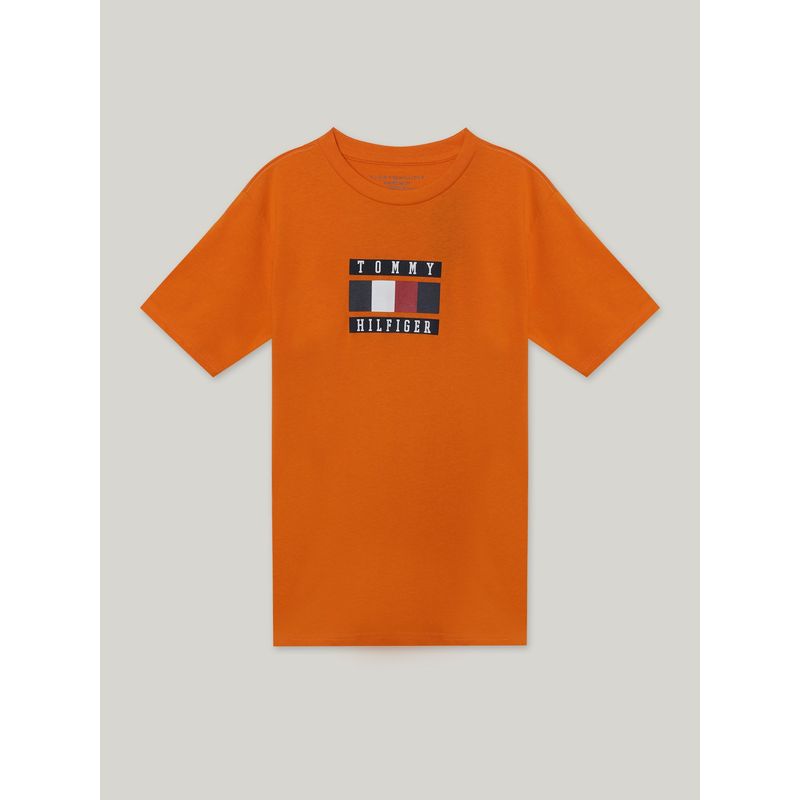 TOMMY HILFIGER - Polera De Niño Global Stripe Block Naranjo Tommy Hilfiger