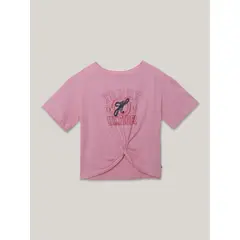 TOMMY HILFIGER - Polera De Niña Script Con Logo Rosado