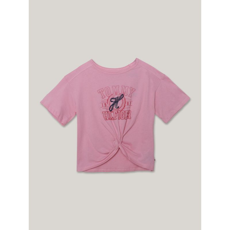TOMMY HILFIGER - Polera De Niña Script Con Logo Rosado Tommy Hilfiger