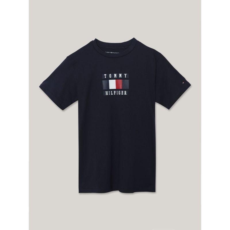 TOMMY HILFIGER - Polera De Niño Global Stripe Block Azul Tommy Hilfiger