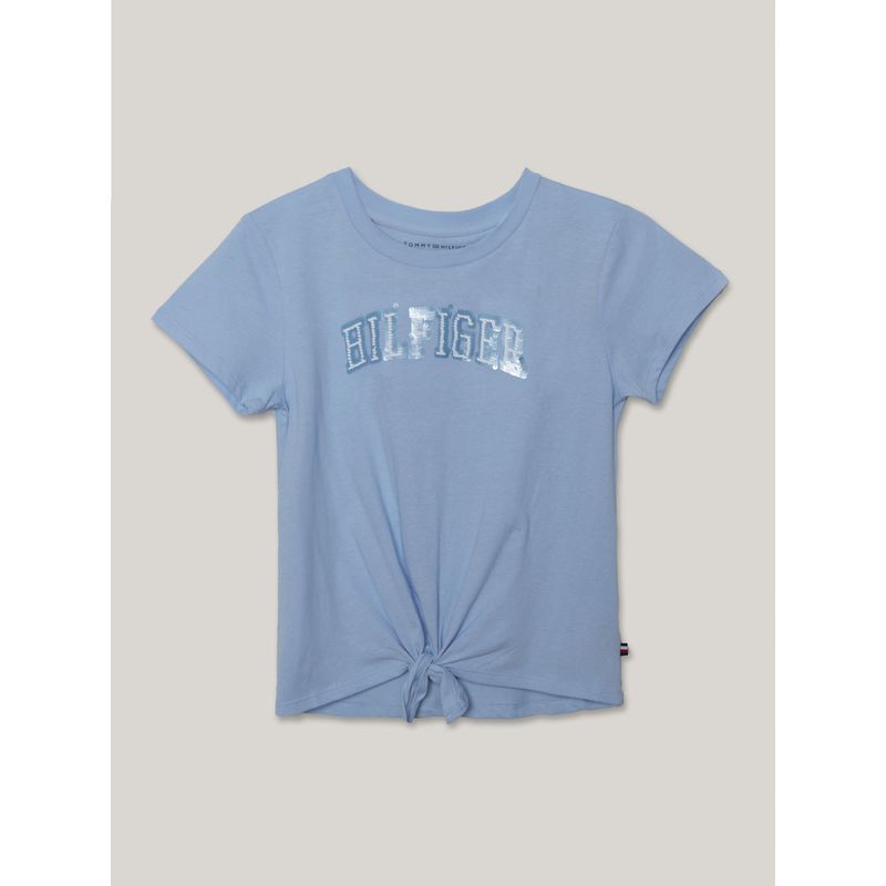 TOMMY HILFIGER - Polera De Niña Sequin Con Logo Celeste Tommy Hilfiger