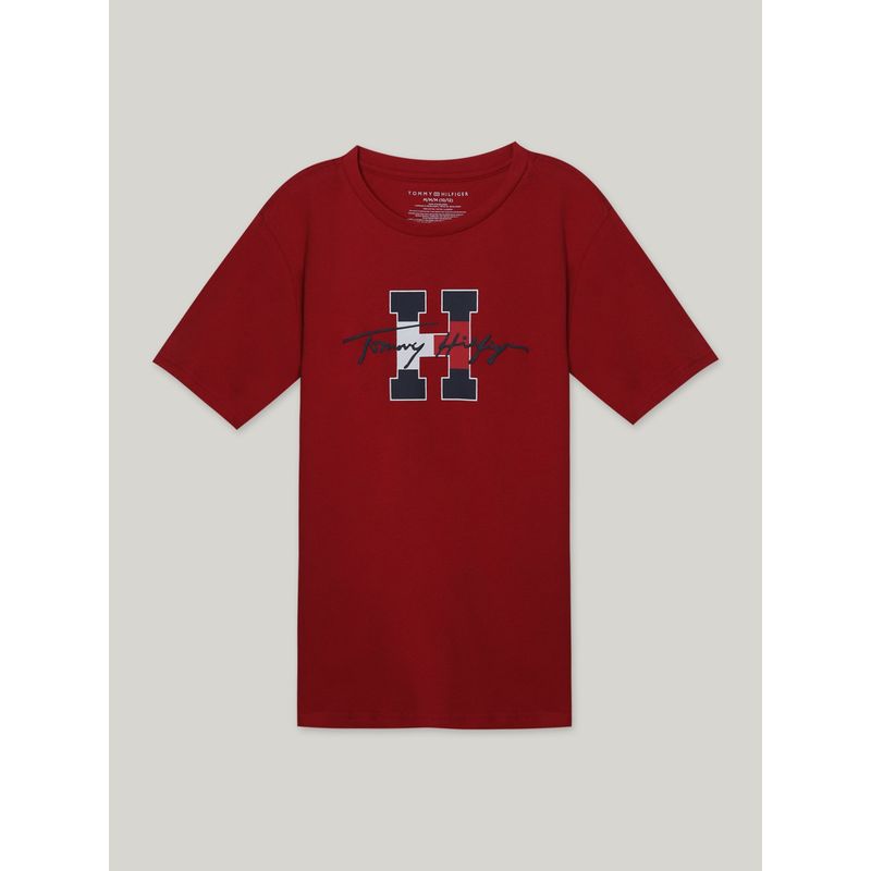 TOMMY HILFIGER - Polera De Niño Script Con Logo Rojo Tommy Hilfiger