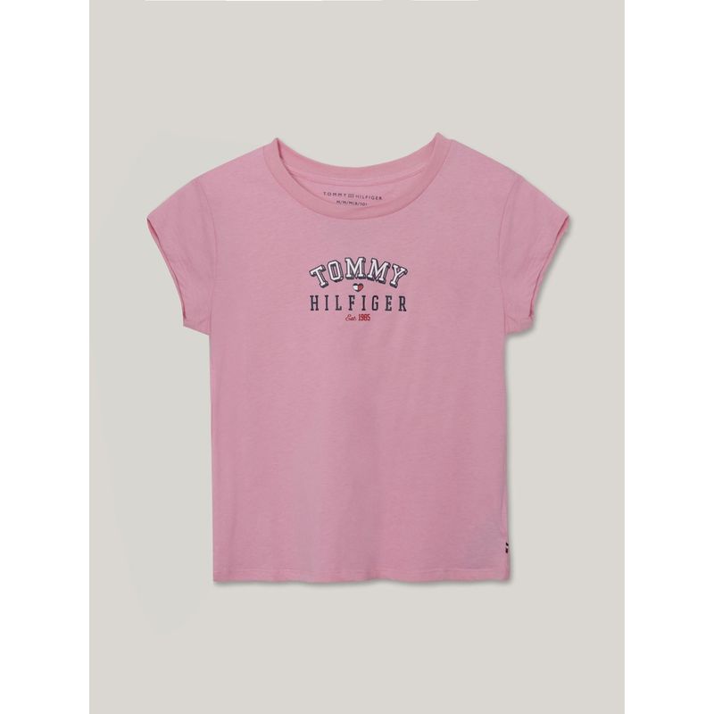 TOMMY HILFIGER - Polera De Niña Heart Flag  Con Logo Rosado Tommy Hilfiger