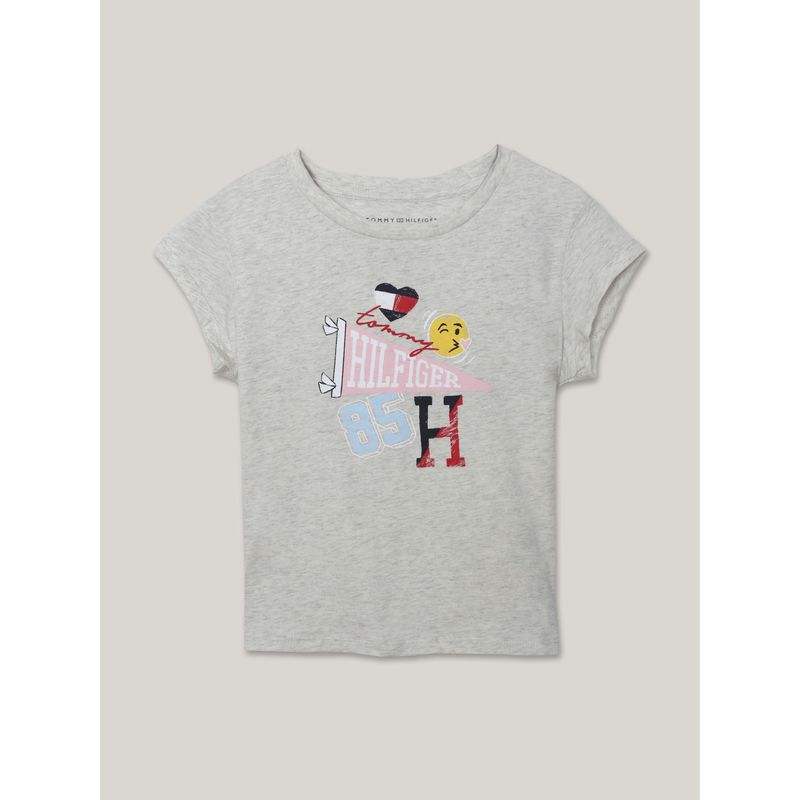 TOMMY HILFIGER - Polera De Niña Con Logo Nautico Gris Tommy Hilfiger