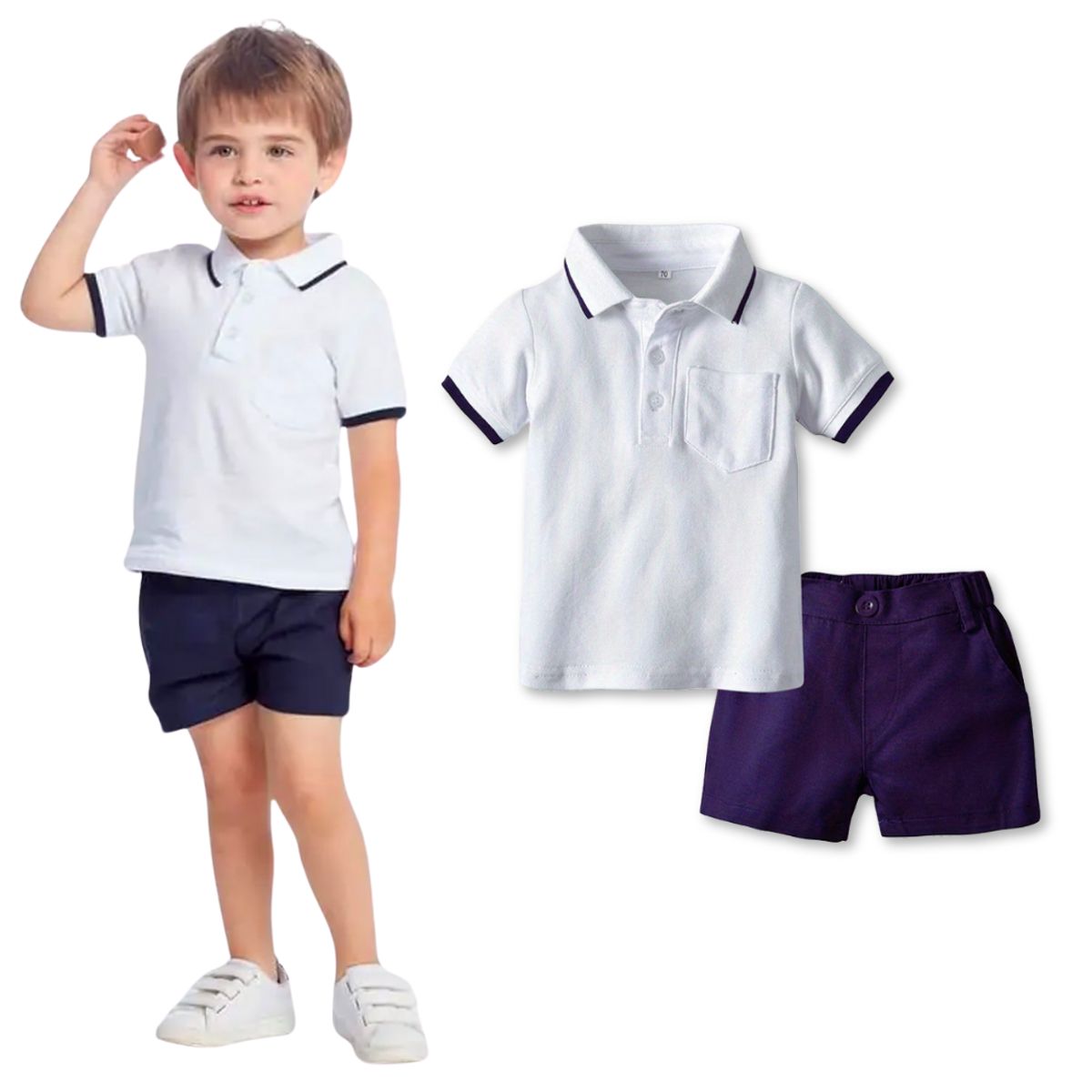 JUMP KIDS - Conjunto de Niño Polera Piqué y Pantalón Corto Casual 3 a 6 años White