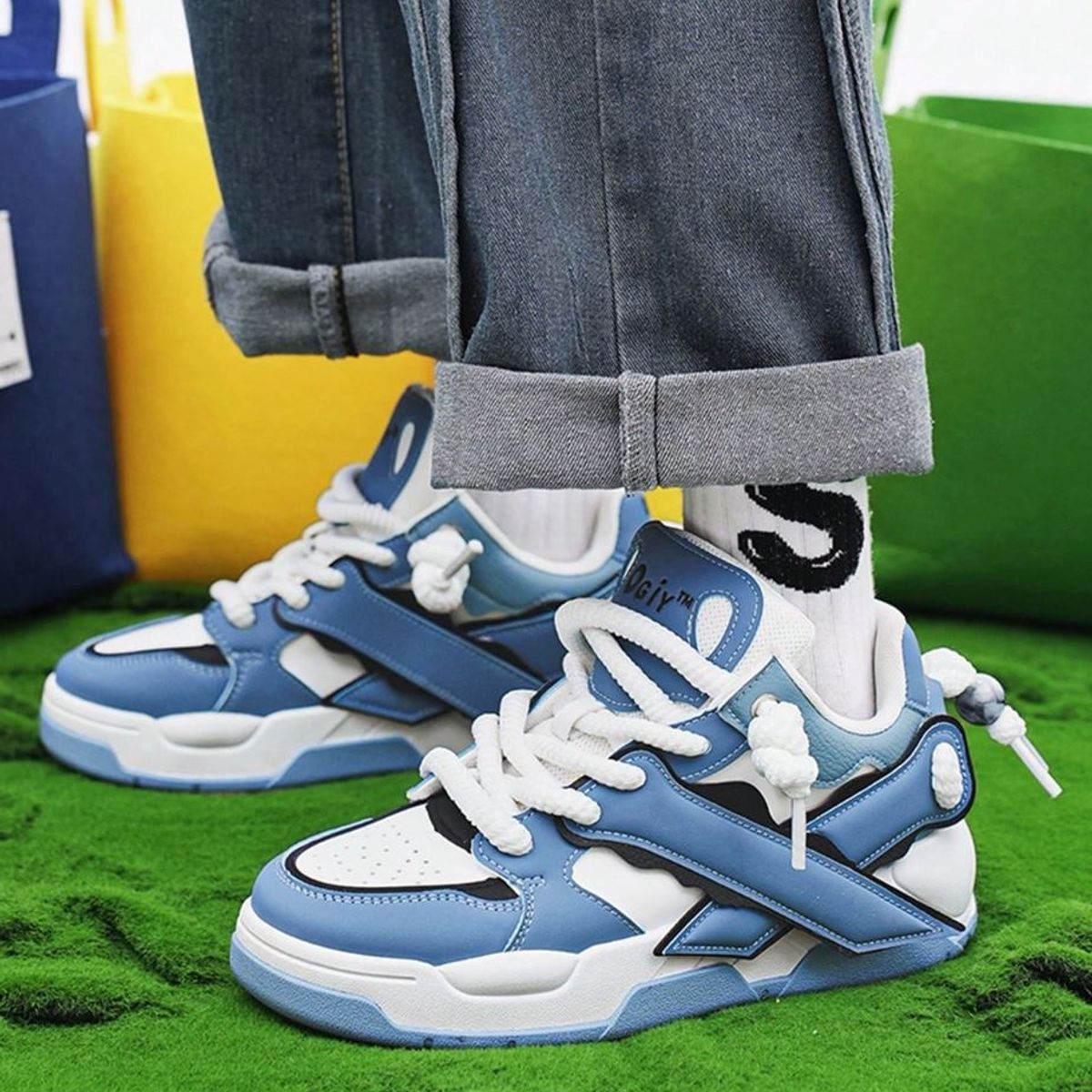 BOVINITA - Zapatilla hombre skate chunky ancha urbana azul