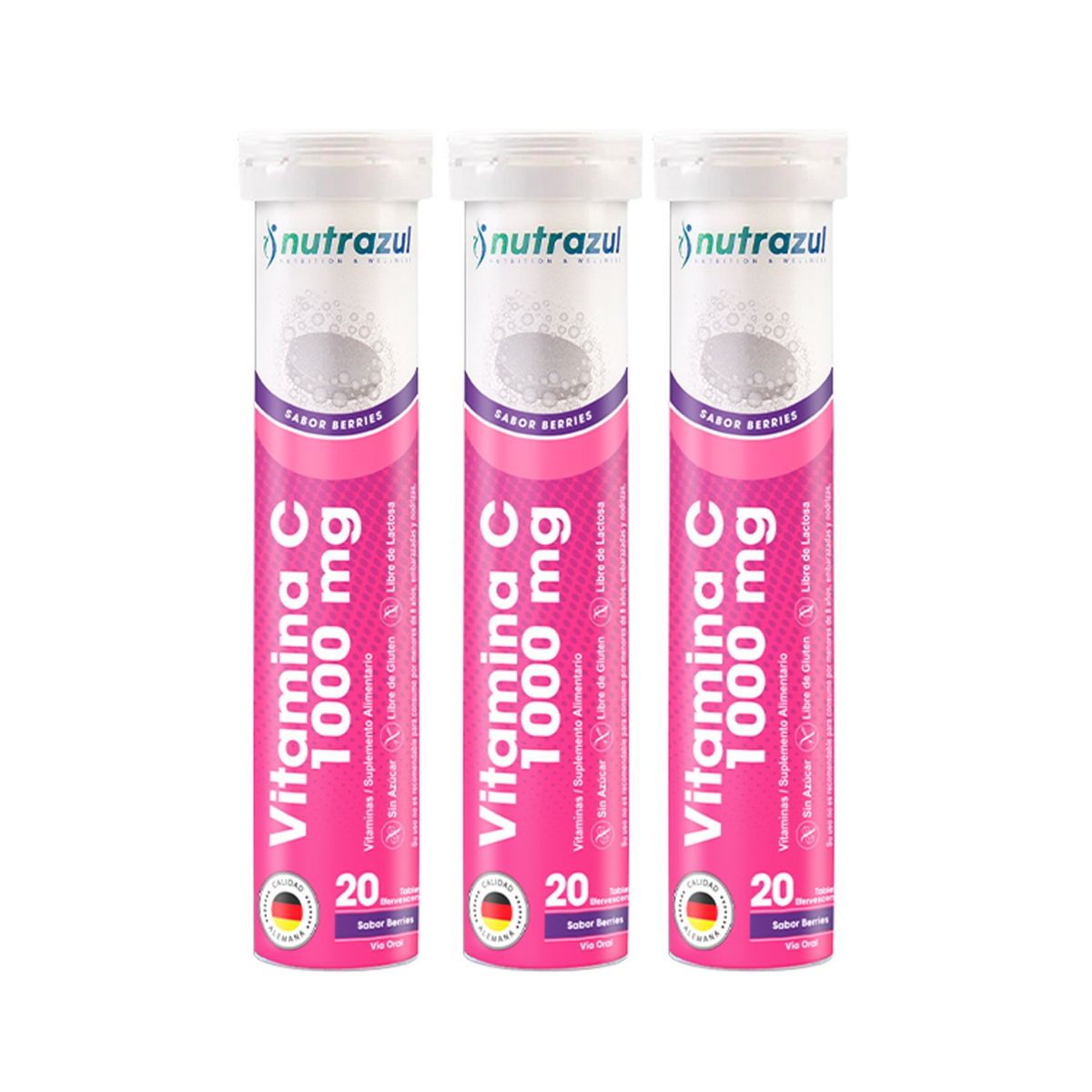 NUTRAZUL - VITAMINA C 1000 MG - PACK 3 UNIDADES - SABOR BERRIES