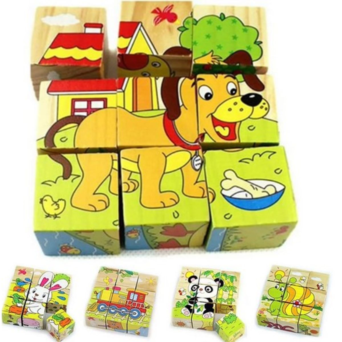 GENERICO - Cubos Rompecabezas Puzzles De Madera 6 En 1 Didacticos