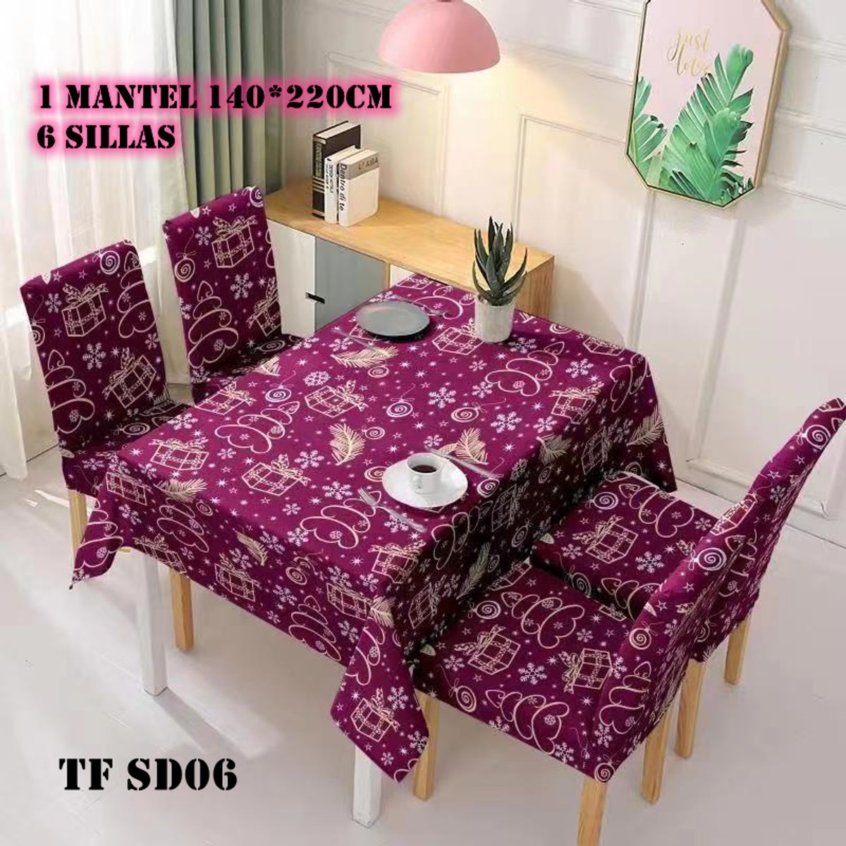 GENERICO - set de mantel impermeables + 6 fundas de sillas